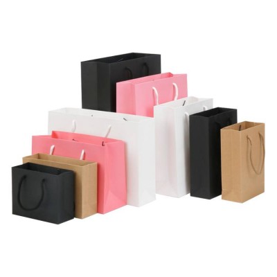 In Stock Wholesale Custom Handle White Black Pink Cardboard Paper Bag Brown Shopping Kraft Paper Bag For Packaging Gift