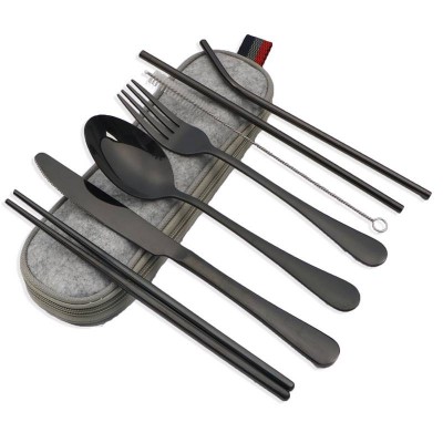 Wholesale Portable 8pcs Set Fork Spoon Knife Included Stainless Steel Tableware Flatware Sets For Dinner Travel Camp Work Picnic